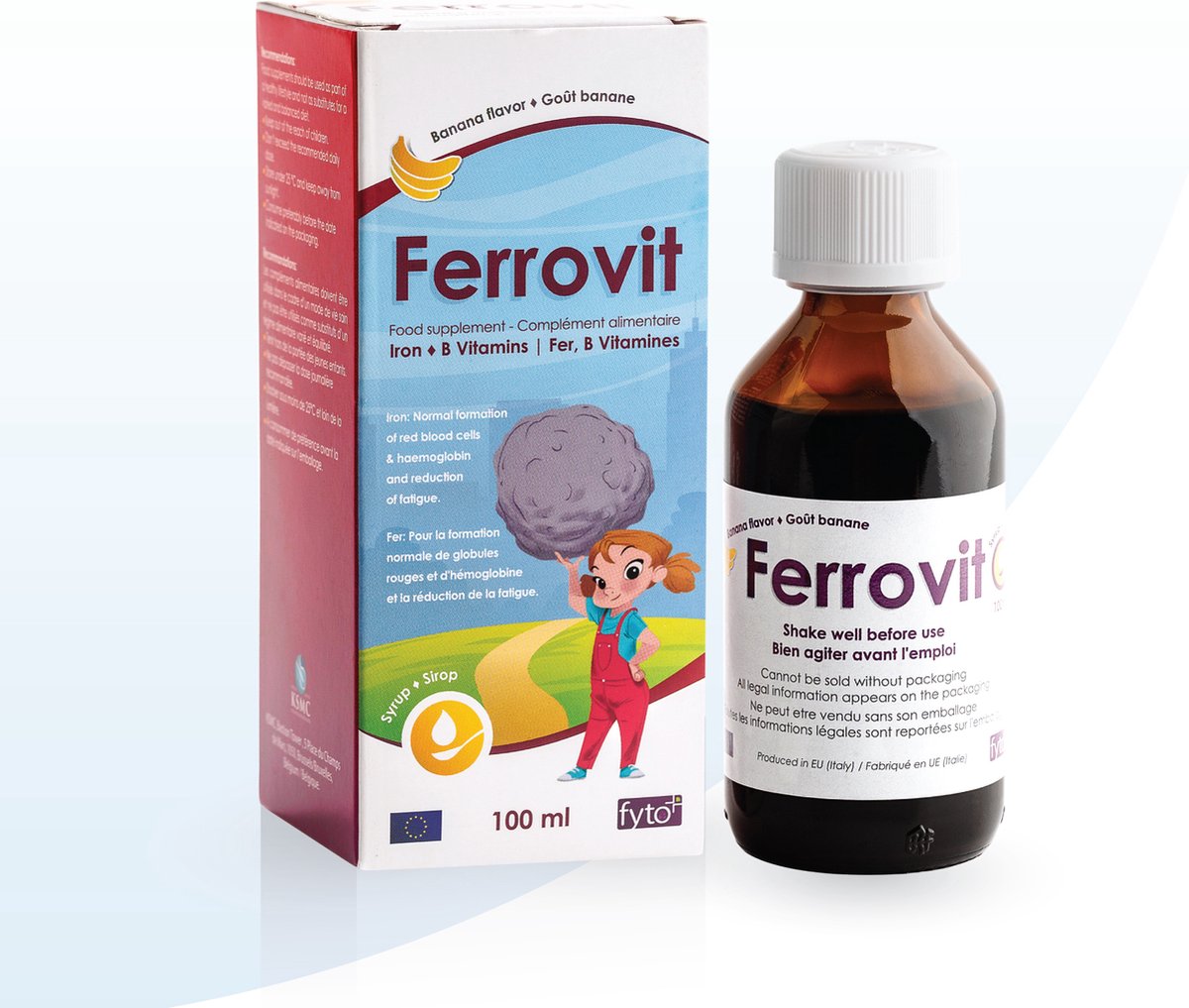 Goedkoopste Ferrovit – Vermoeidheid Kind & IJzer Bisglycinaat B-Vitamines | Bananensmaak | Vanaf 3 Jaar | Zacht voor de Maag | 100 ml | FYTO