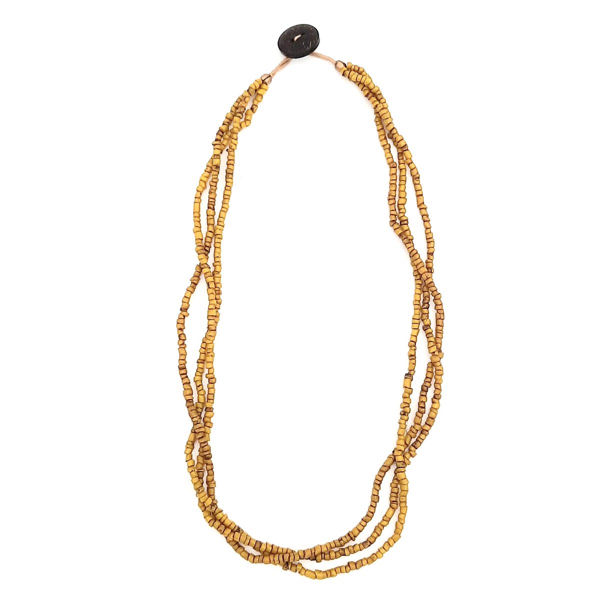 Collier | Bonda | Geel - oude glaskralen, Bonda-tribe, 3 snoertjes, okergeel