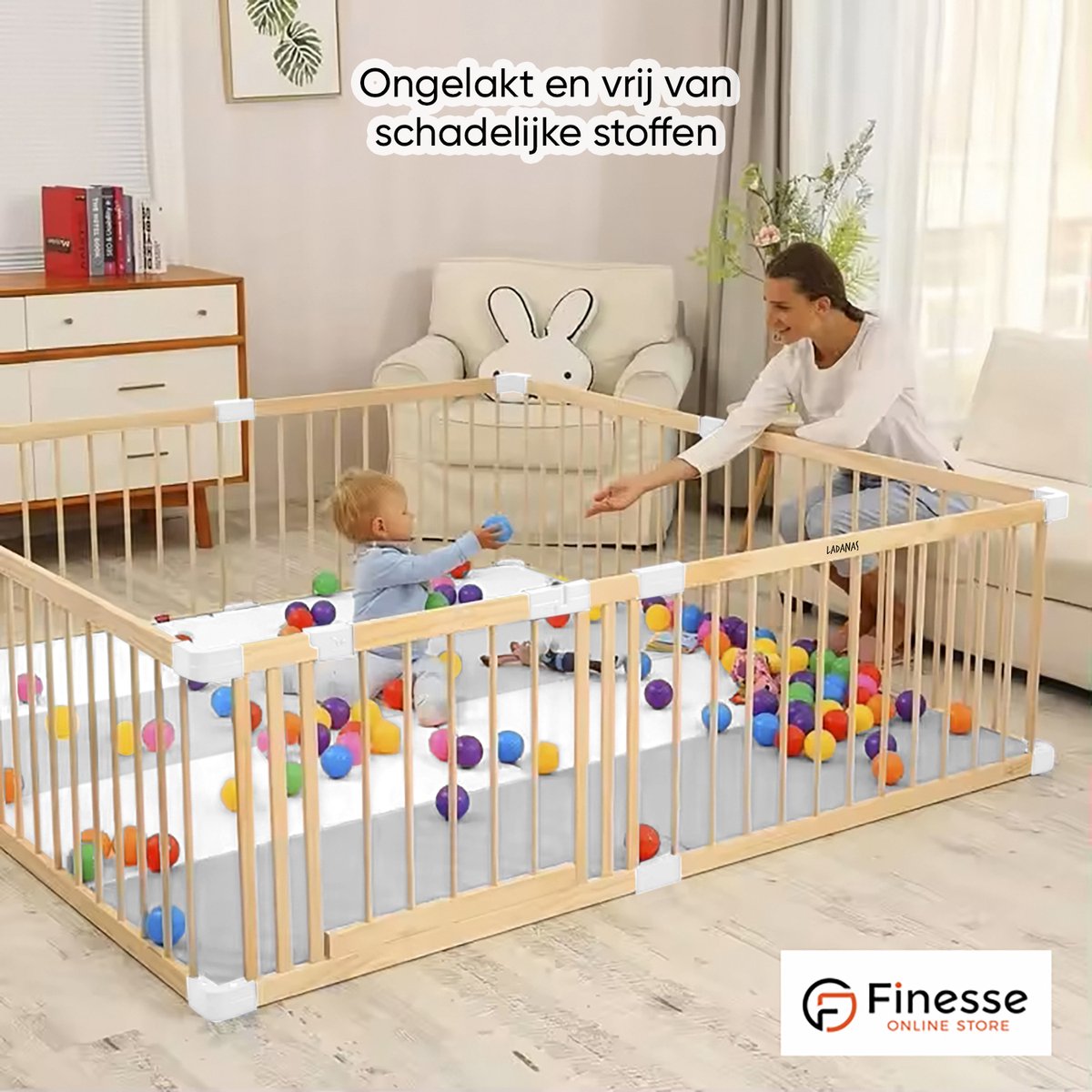 Houten Grondbox Baby & Extra Dikke Speelmat - 140x200 cm - Stabiele, Ongelakte Babybox met Deurtje - Eenvoudige Montage & Demontage (10 min) – foto 7