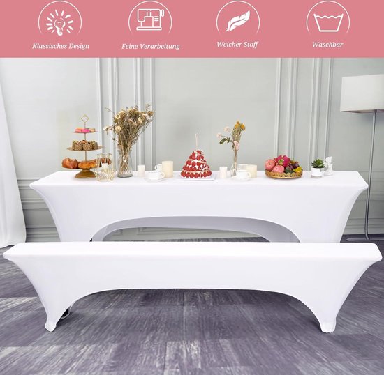 YMHPRIDE 1 sets witte bierbankhoezen en tafelkleden, 50 cm tafelbreedte, 220x50x70 cm biertentsets voor tuinbanket tuinmeubilair. (3 verpakkingen