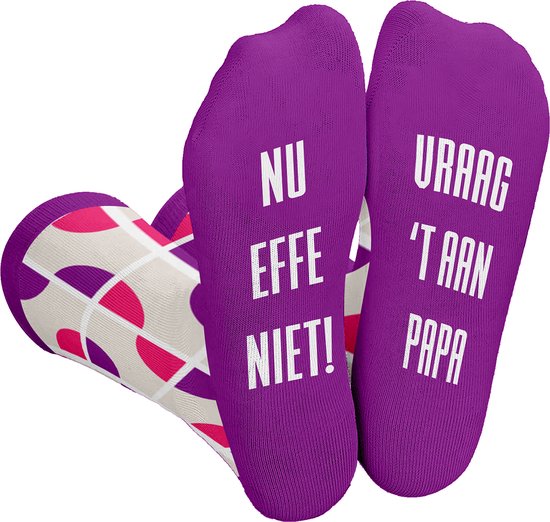 Silly Soles - Grappige Sokken - VRAAG 'T AAN PAPA - Leuke One Size Huissokken Tekst - Grappige Cadeaus voor Mannen Vrouwen - Happy Originele Gekke Socks Verjaardag Cadeau Vrouw, Mama, Moeder, Oma - Kraamcadeau Meisje - cadeau voor Mama