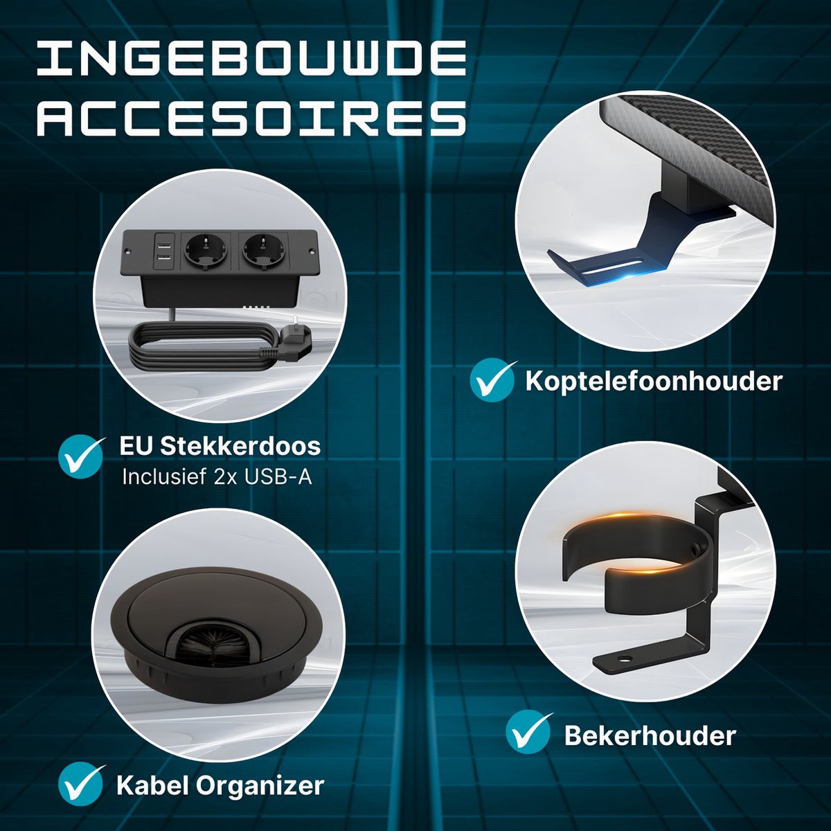 Five Stars® Game Bureau - Game Bureau met LED verlichting - Zwart Carbon - Gaming Desk - Computertafel - RGB LED Verlichting