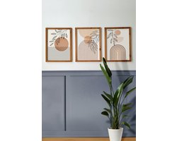 Drie-delige Moderne Geometrische Schilderijen – Minimalistische en Stijlvolle Muurdecoratie Geschikt voor Hal, Woonkamer en Slaapkamer, Met Houten…