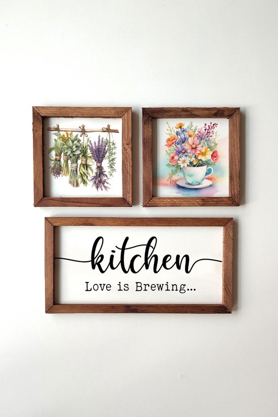 Ensemble de peinture sur cadre en bois 3 pièces, 1 pièce 42x22 cm, les 2 autres pièces 22x22 cm