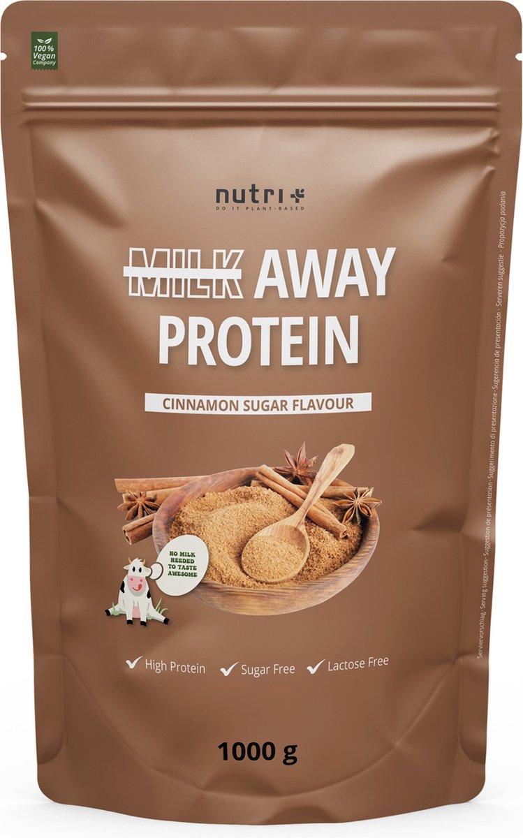 Goedkoopste nutri Milk Away Protein - Eiwitpoeder Cinnamon Sugar - Veganistisch proteïne poeder - met vijf plantaardige eiwitten - glutenvrij en lactosevrij - zonder soja - 1000 g