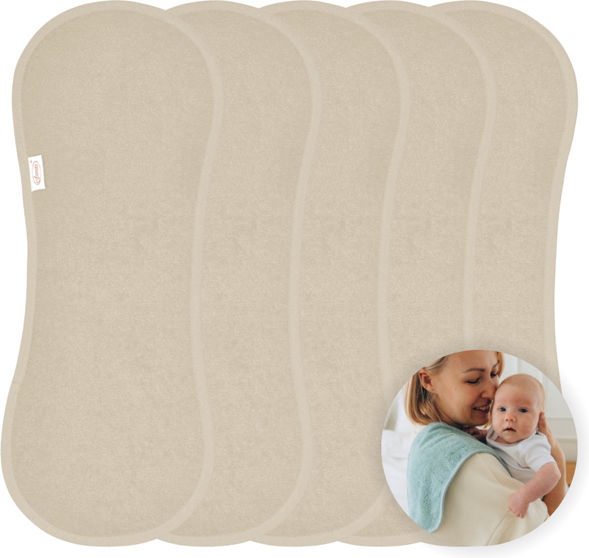 Goedkoopste Funnies Spuugdoek 5 Stuks Cream - Set van 5 Zachte Spuugdoekjes - Monddoekjes - Kwijldoekjes - 20x55 cm - Absorberend en Zacht - 100 Katoenen Badstof - Perfect voor na de Borstvoeding, Voeden en Bescherming van Kleding