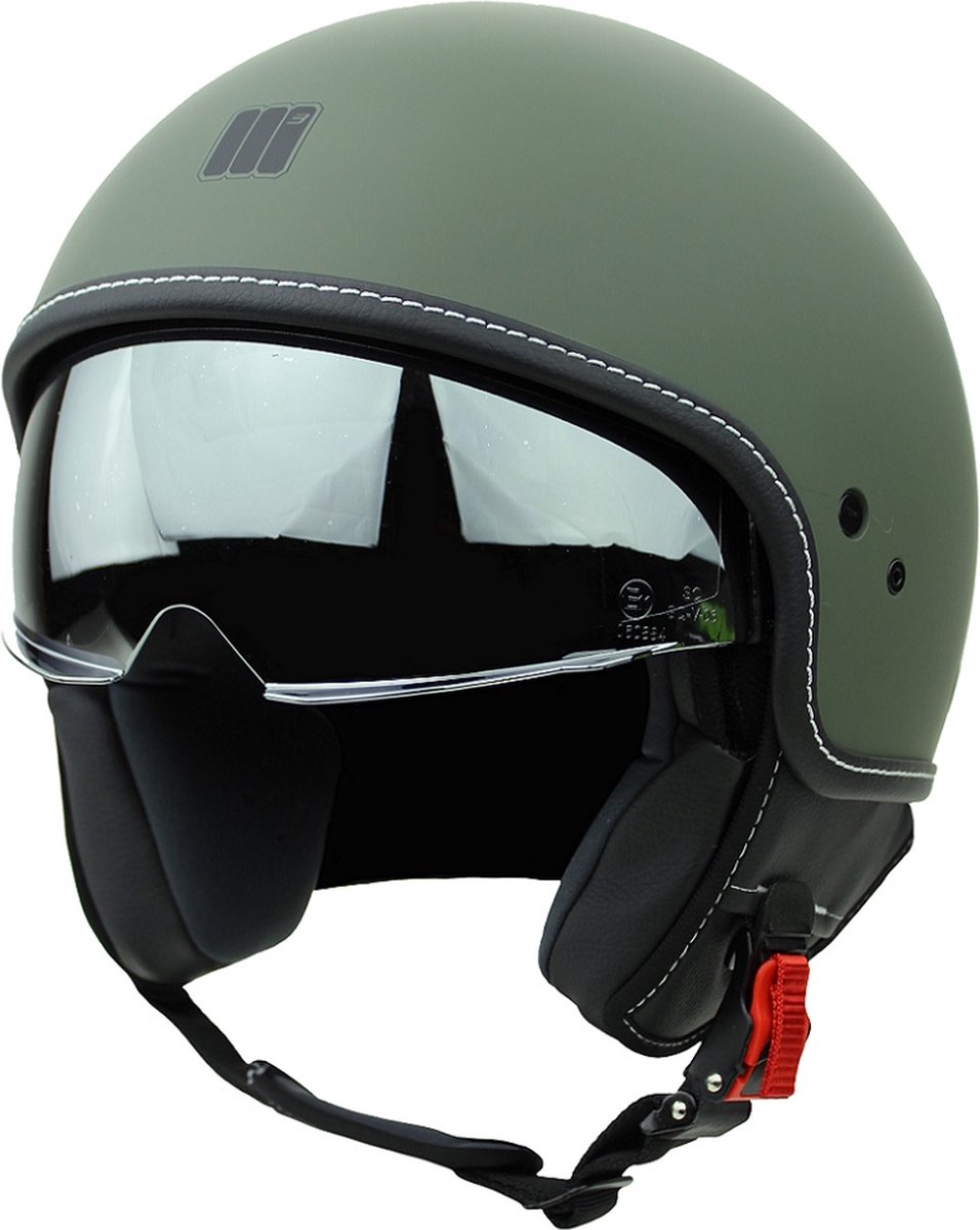 Motocubo Beetle - Jethelm met vizier - ECE 22.06 - Mat groen - Maat M - Motor, Snorfiets, Bromfietshelm