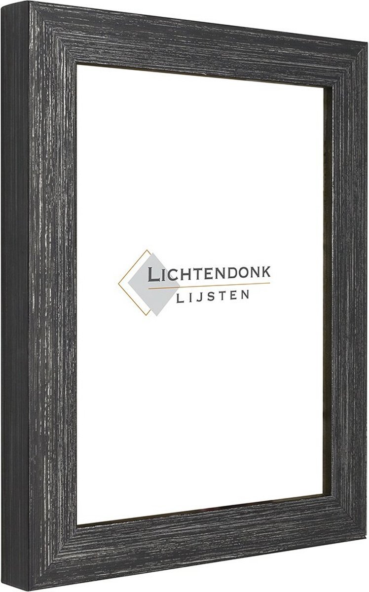 Lichtendonk Fotolijst Zwart Zilver - Ribbelstructuur - Fotomaat 30x45 - Ontspiegeld Glas - Art.nr. 55-61