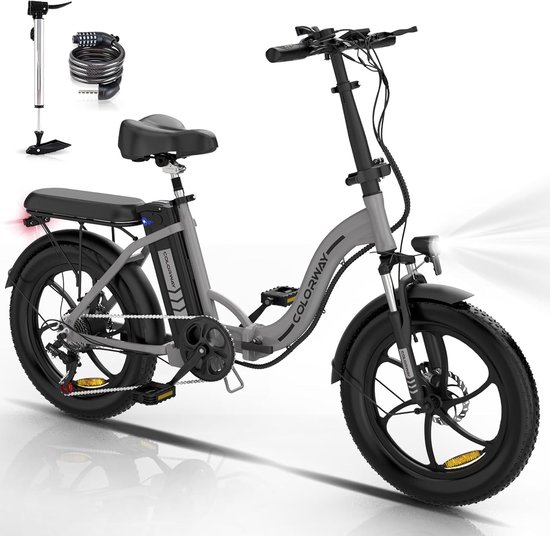 Colorway Elektrische Fiets BK6S1 - Trendy 20*3.0 Inch Fat Tire City Commuter EBike met Afneembare 36V 12Ah Lithium Batterij - Opvouwbaar Mountain E-Bike met 250W Motor - 7 Versnellingen - IP54 Waterdicht
