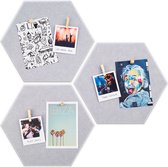 Prikbord memobord vilt - Hexagon - Zelfklevend - grijs - 3 stuks