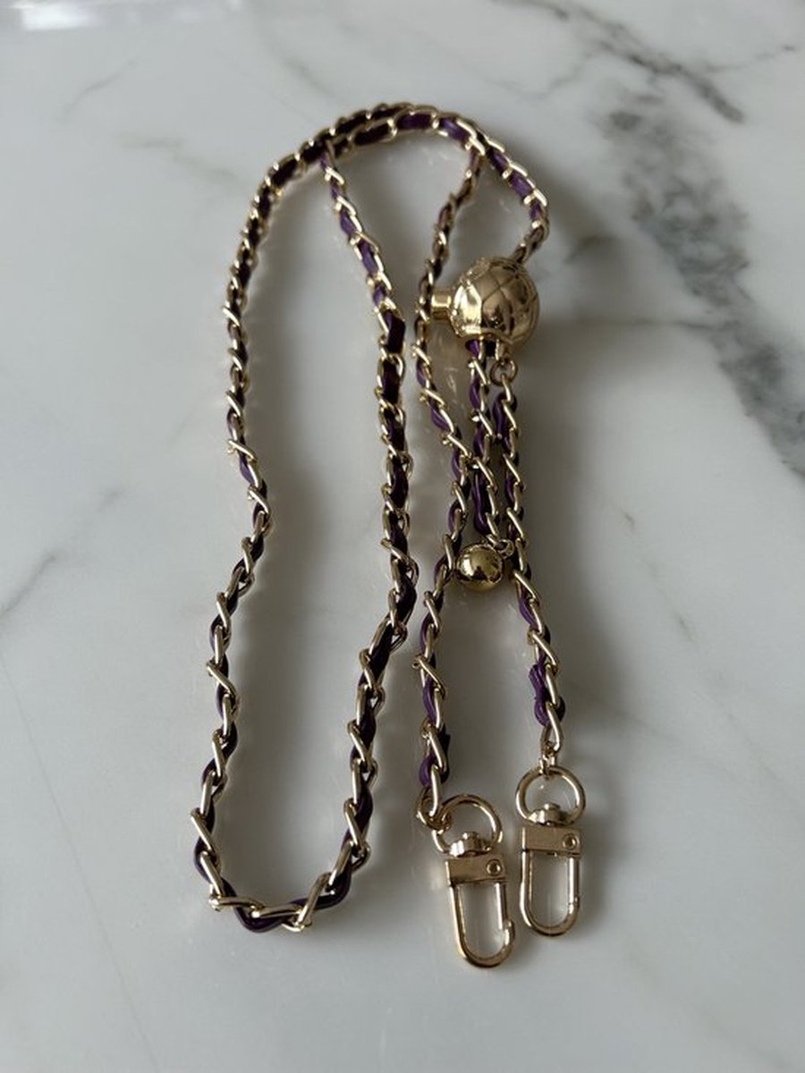 Luxe Gouden Leren Crossbody Lanyard Kettingband voor Mobiele Telefoonhoesje 120cm - Tas Accessoires - Paars
