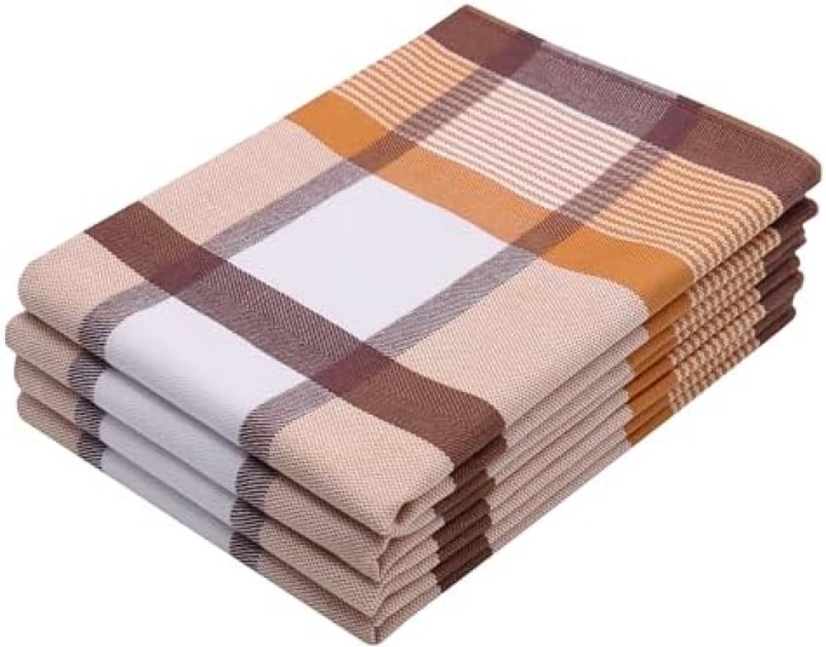 Set van 4 katoenen theedoeken, 50 x 70 cm, absorberende en robuuste keukendoeken, wasbaar tot 60 °C, gastronomiekwaliteit, Oeko Tex®-gecertificeerd Bruin
