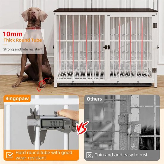 Hondenbench Furniture L (83 cm) - Donkergrijs - Houten Cover - Met Benchmat