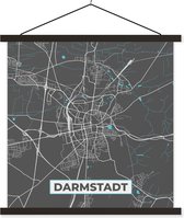 Posterhanger incl. Poster 40x40 cm - Schoolplaat - Stadskaart – Kaart – Darmstadt – Blauw – Duitsland – Plattegrond - Textielposter - Zwarte latten - Plattegrond