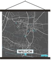Porte-affiche avec affiche - Affiche scolaire - Plan de la ville - Carte - Allemagne - Blauw - Willich - Carte - 90x90 cm - Lattes noires