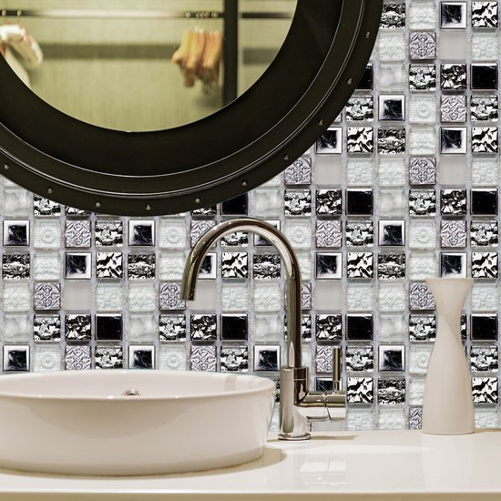 Bestine 24 stuks tegelstickers, zelfklevende waterdichte Marokkaanse keuken badkamer vloer muur tegelsticker mozaïek Victoriaanse retro stijl tegeloverdracht voor woondecoraties (24 stks, 15 x 15 cm