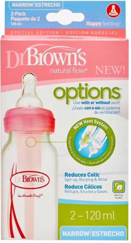 Dr. Brown’s – Standaardfles 120 ml roze duopack Options Bottle