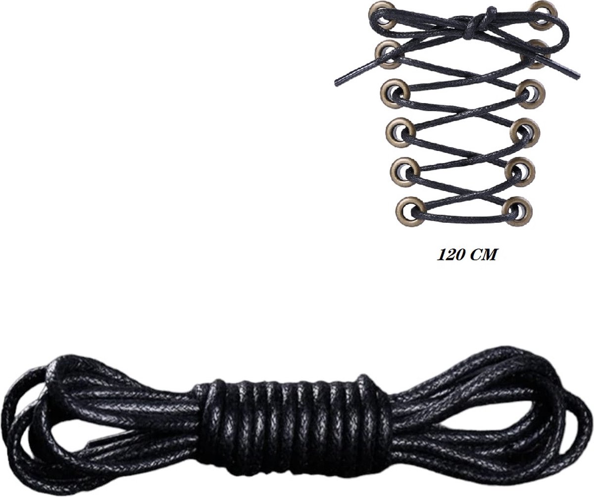 Ronde schoenveters Zwart - veter 120 CM - Gewaxt- Youhomy Shoelaces- Geschikt voor leder schoenen| Leder laarzen veters
