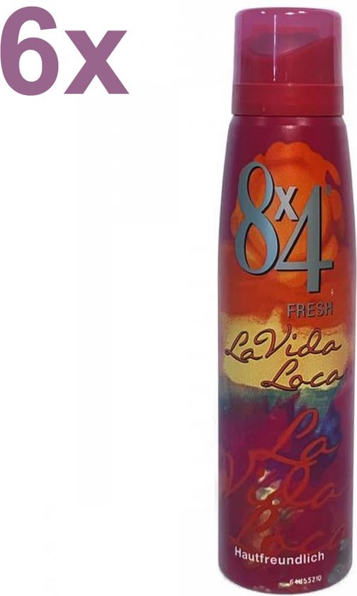 8x4 - Déodorant Spray - La Vida Loca - 6x 150ml - Pack économique