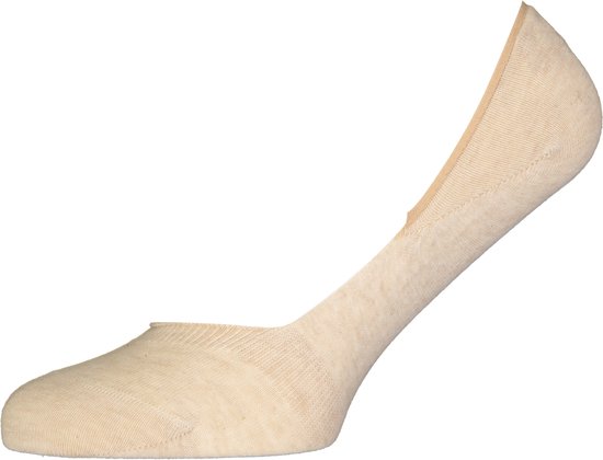 Chaussette basse beige, vue de profil, avec bordure beige au talon.