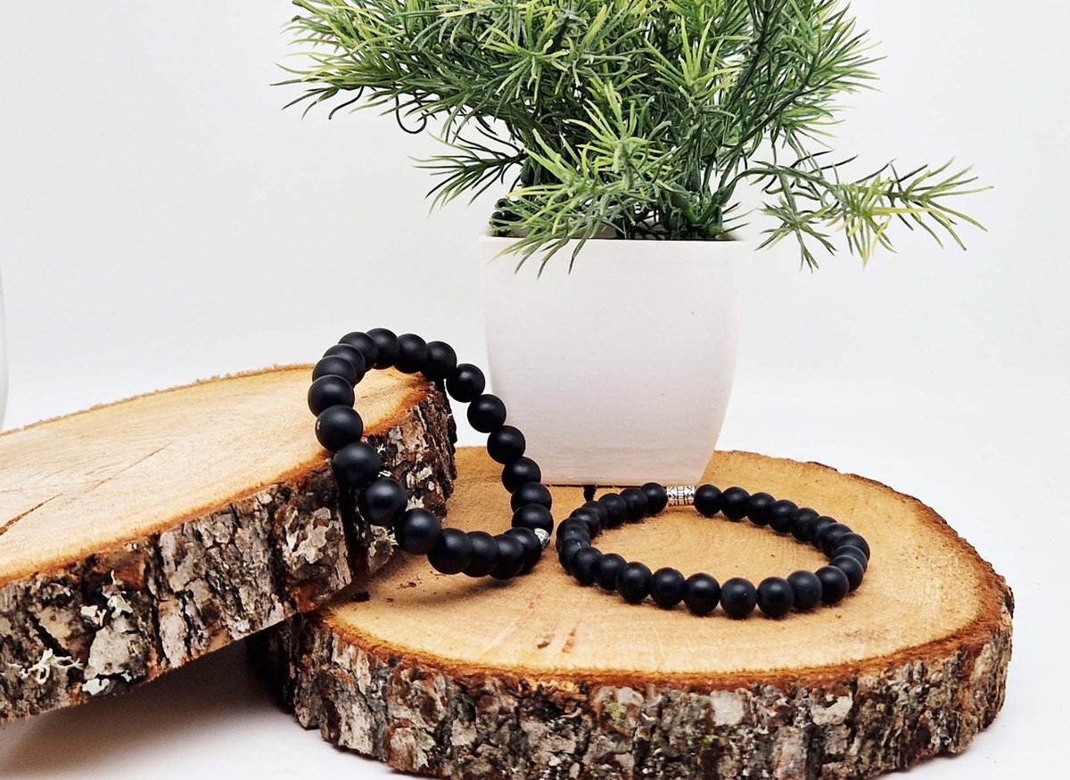 Handgemaakte Klassieke natuurstenen armband “Mat zwart onyx ” - 8 mm diameter van de korrel- Diameter armband 20 cm - Een mooi cadeau voor familie en vrienden