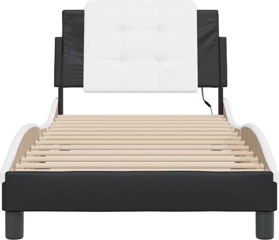 vidaXL - Bedframe - met - LED - zonder - matras - "Zadar" - zwart - en - wit - 90x200 - cm