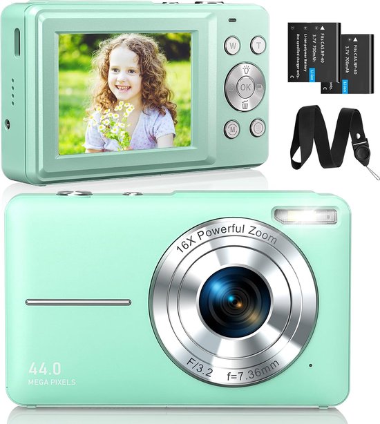 Appareil Photo Numérique Compact - 1080P HD 44MP Caméra avec Carte 32Go, 2,4 LCD Rechargeables