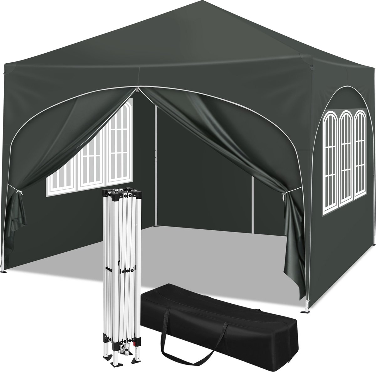 Seastone - Party Tent - Opvouwbaar - EasyUp - Paviljoen voor Buiten - Tuinfeest - 3x3m - Waterdicht - UV Bestendig - Grijs