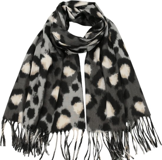 Lange Warme Sjaal – Panterprint – Grijs – Beige – 180 x 70 cm (22-10)