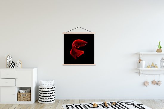 Porte-affiche avec affiche 90x90 cm - Affiche scolaire - Poisson - Animal marin - Staart - Rouge - Affiche textile - Lattes vierges