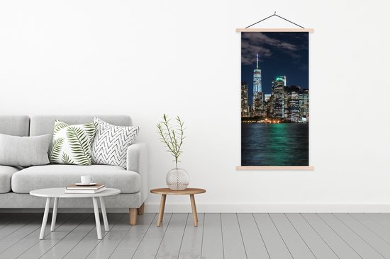 Porte-affiche avec affiche - Affiche scolaire - New York - Skyline - Ciel étoilé - 90x180 cm - Lattes vierges
