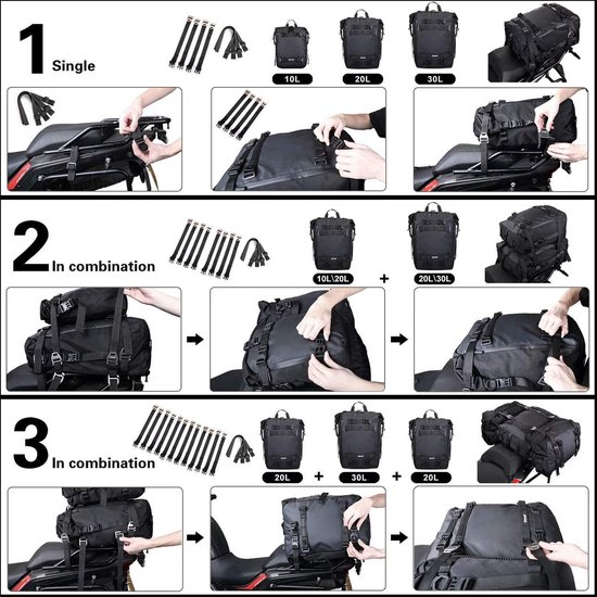 Motor Zadeltassen Universele 20L-30L Motorfiets Accessoire Zadeltas Zijtas Waterdichte Uitneembare Binnentas Reisbagage Gereedschapstassen (Kleur : 20L Olive-1pc
