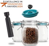 Airtender Vacuüm Weckpotten | 3x Kilner Weckpot (1 Liter) | 3x Airtender Vacuümdeksel | 1x Vacuümpomp | Ideaal cadeau! | In stevige verzendverpakking! | Made in Holland