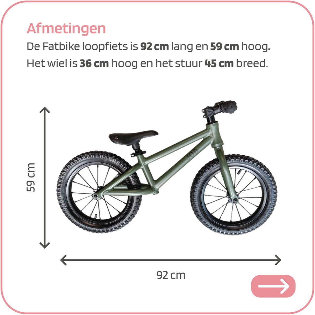 Jobber Toys Loopfiets 3 jaar - Fatbike Loopfietsen Dikke Banden 14inch — afbeelding 6