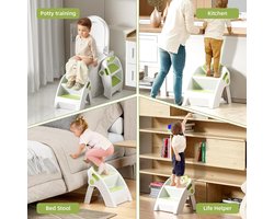 Opstapkruk Kinderen 2 treden Opstapkruk voor baby, opvouwbare leertoren vanaf 6 maanden, tweestapsladder voor badkamer, peuterkamer, keuken, anti-kantel- en antislip, groen