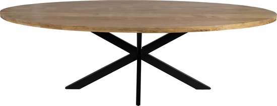 Zita Home Eettafel Thom - 260cm ovaal - 110cm breed - buin - massief hout - metalen kruispoot