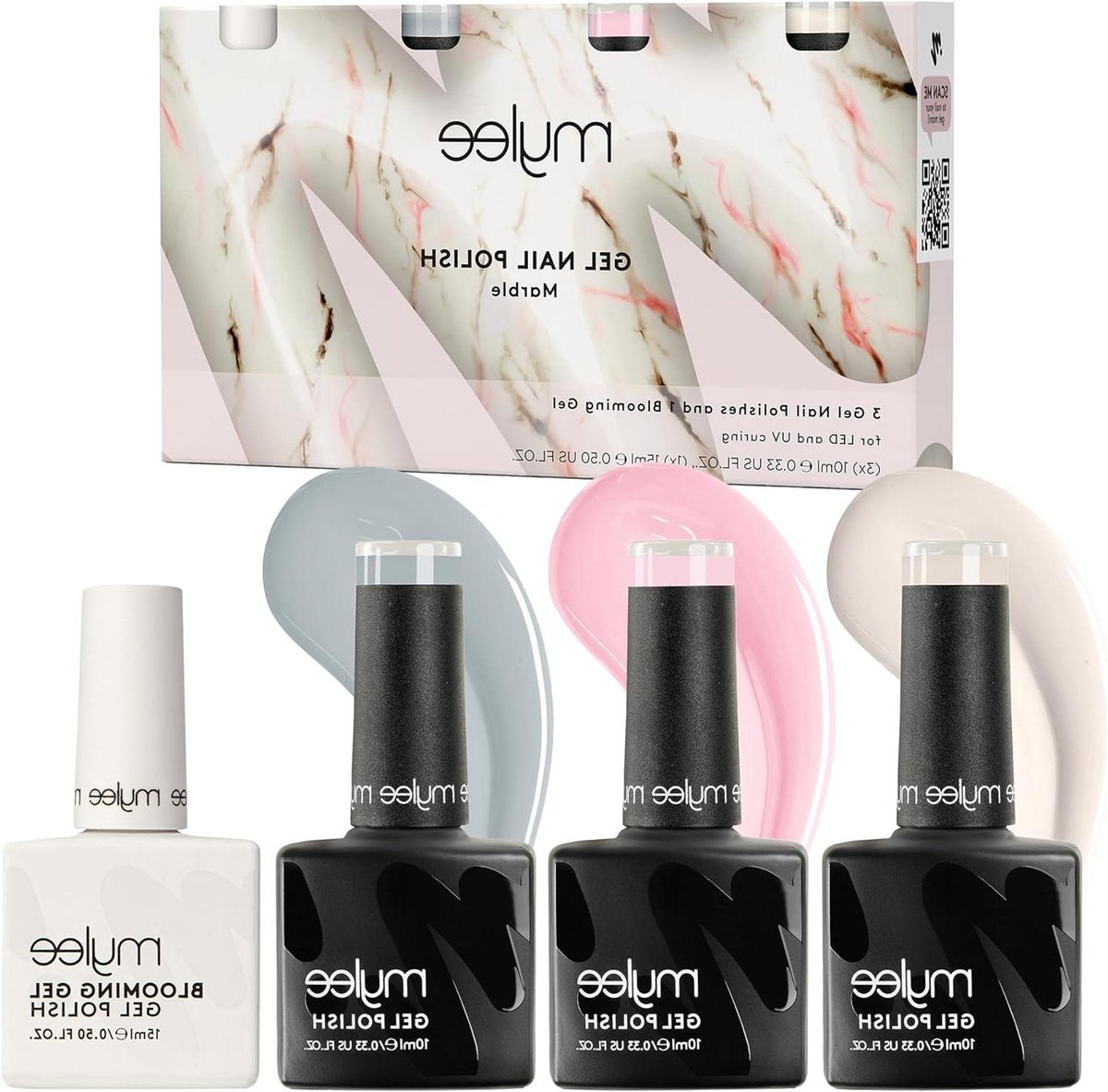 Quad Marble Gel Polish Set 3 x 10ml Colours & 1 x 15ml Blooming Gel Watercolor Nail Art Kit UV LED Manicure Palette Salon & Home Use Long Lasting & Easy Application