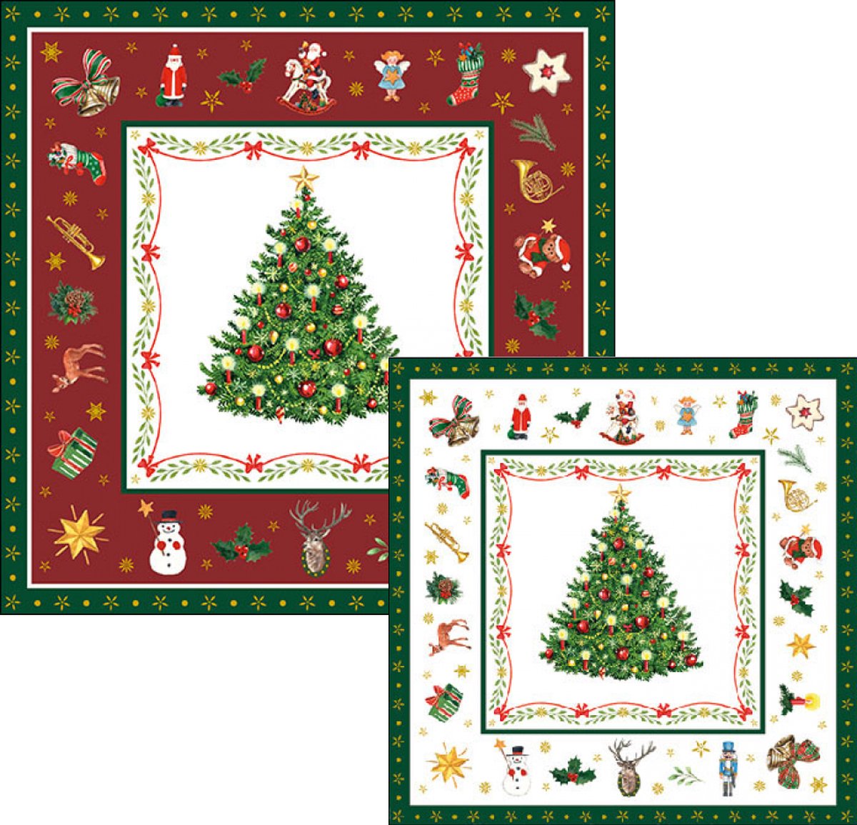 Ambiente servetten - Kerstboom - 2 pakjes 33x33cm en 25x25cm - rood wit - kerstservetten