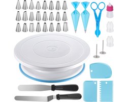 Uten Draaibaar Taartplateau - Taart Decoratie Set - Bak Spullen - Spuitzak met RVS Spuitmondjes - 60st