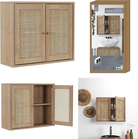 Armoire de salle de bain murale blanche avec portes en osier armoire à
