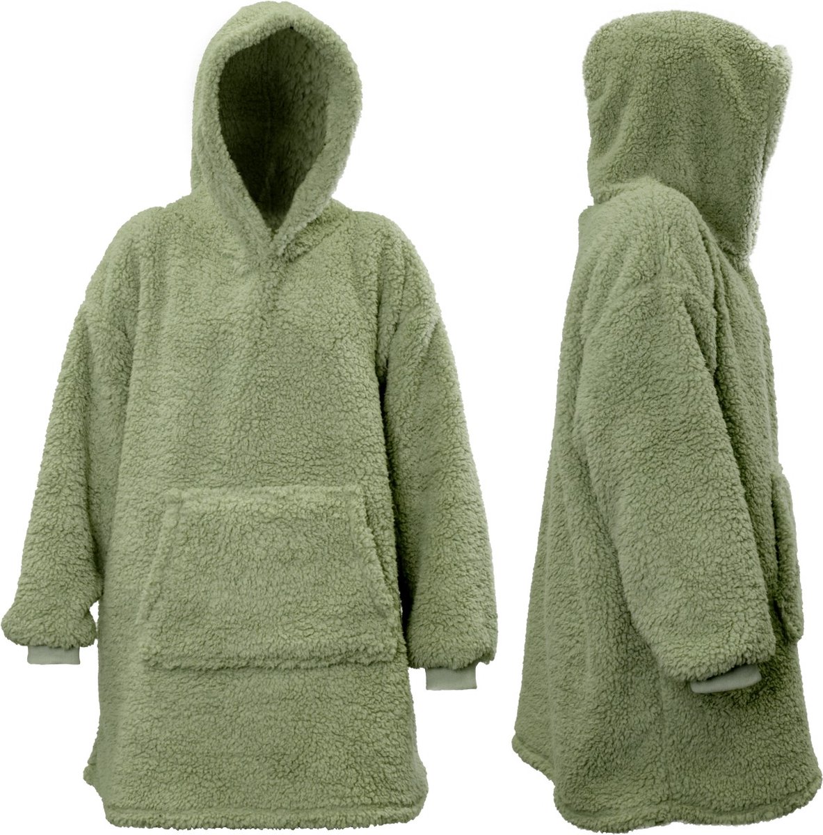 Unique Living Teddy - Fleecetrui met capuchon - Theegroen