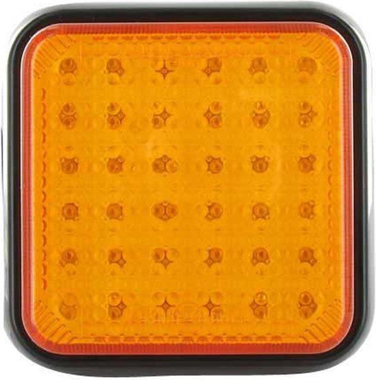 Vierkant oranje led-achterlicht van 80x80 mm met zwarte rand voor aanhangwagens.