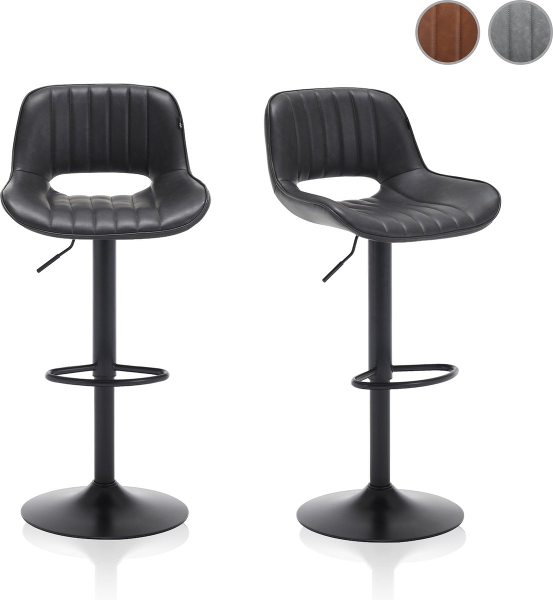 Meisterhome® Barkruk - Barstoel - set van 2 Barkrukken - Kruk - Barstoelen met rugleuning – Keukenstoel - Industrieel - Verstelbaar – met Voetsteun – Antraciet grijs