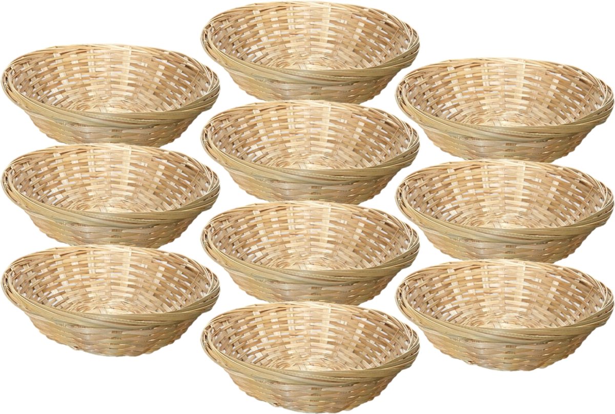 Ronde broodmandjes van bamboe - Set van 10 stuks - 22cm - broodmand - fruitmand - geschenkmand