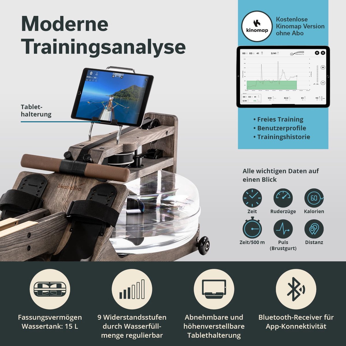 Skandika Styrke Waterroeitrainer Hout Zwart/Bruin 180 kg - afbeelding 3