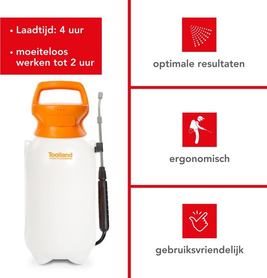 Toolland Drukspuit, elektrisch, herlaadbare batterij, telescopische lans, regelbare sproeikop, schouderriem, 8 liter, wit/oranje/zwart van Merkloos	 — afbeelding 3