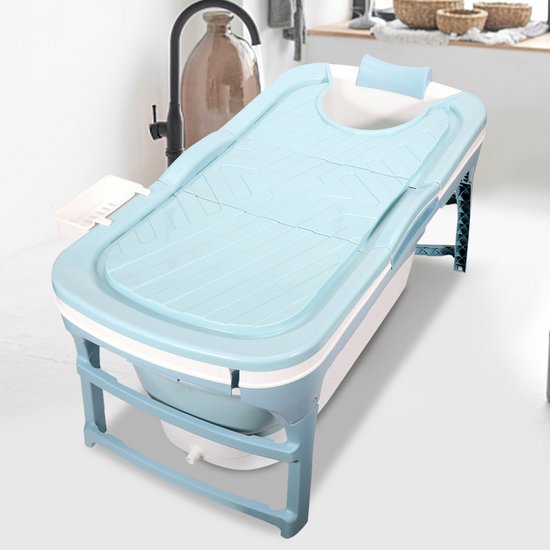 Ikodm Opvouwbare badkuip voor volwassenen, 118 x 60 x 50 cm, opvouwbare badkuip voor volwassenen, met afdekking en massagerollen en mand, inklapbaar bad voor badkamer, douche en balkon