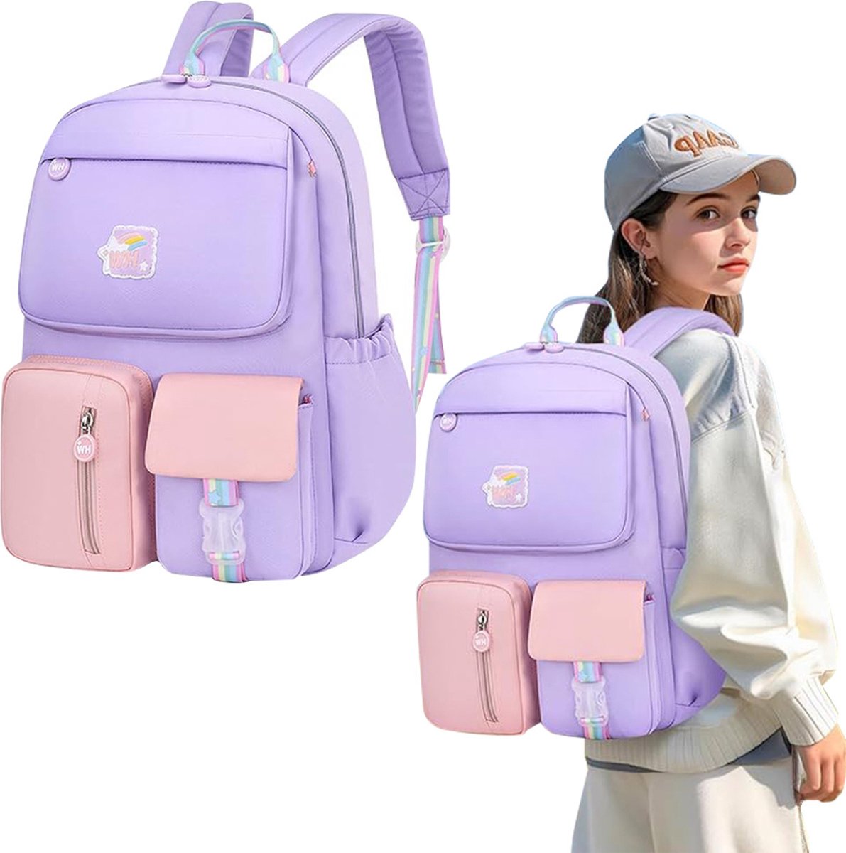 MKSS® Boekentas Meisjes Lagere School - Eersteleerjaar - Paars met Licht Roze