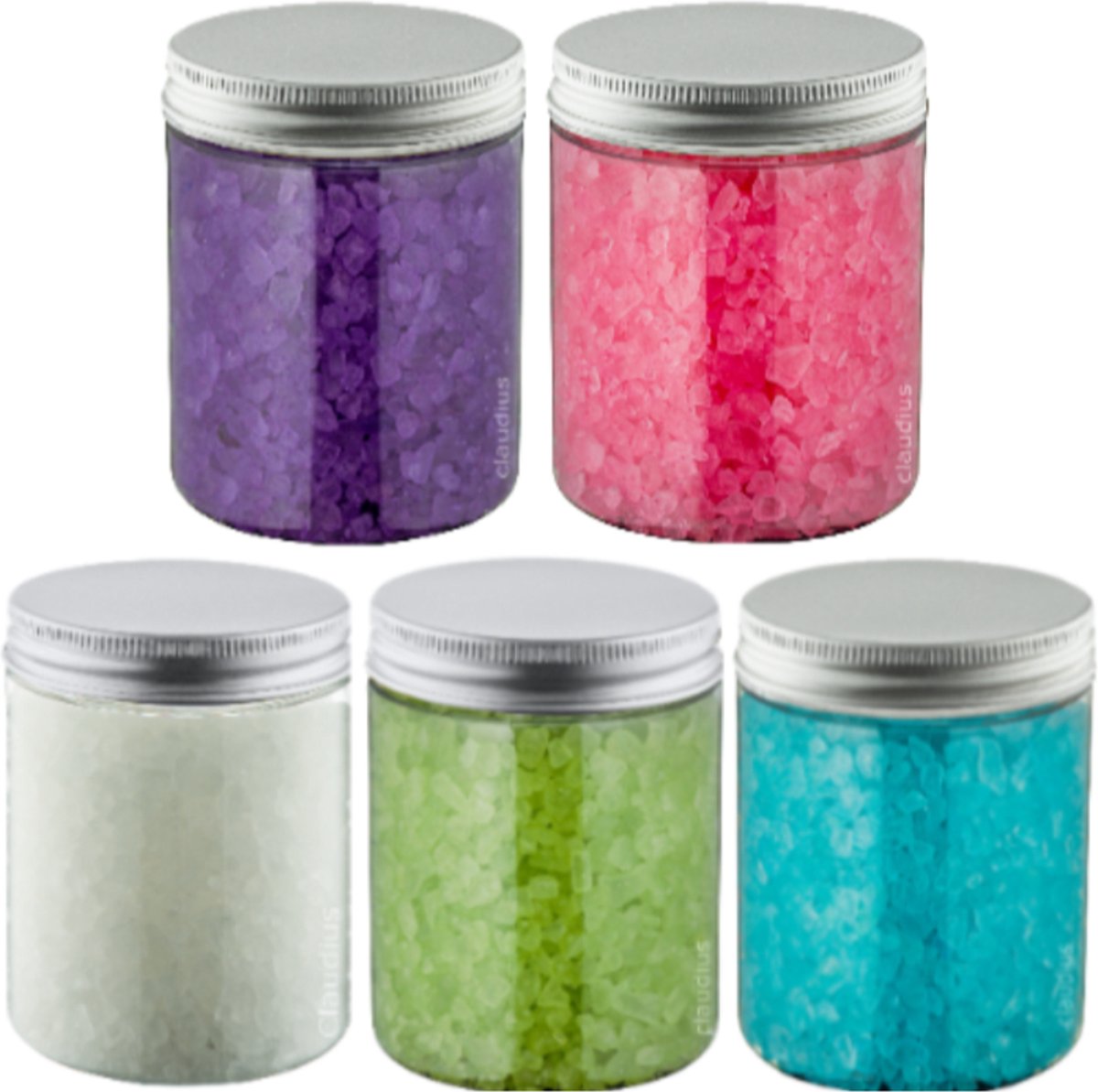 Goedkoopste Badzout - 300 gram - set van 5 verschillende geuren Opium, Rozen, Relaxing Moment, Lavendel en Eucalyptus