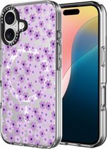 HappyCase Joy Hoesje | Geschikt voor Apple iPhone 16 Plus | Compatibel met MagSafe | Back Cover | Paarse Bloemen | Purple Floral Print